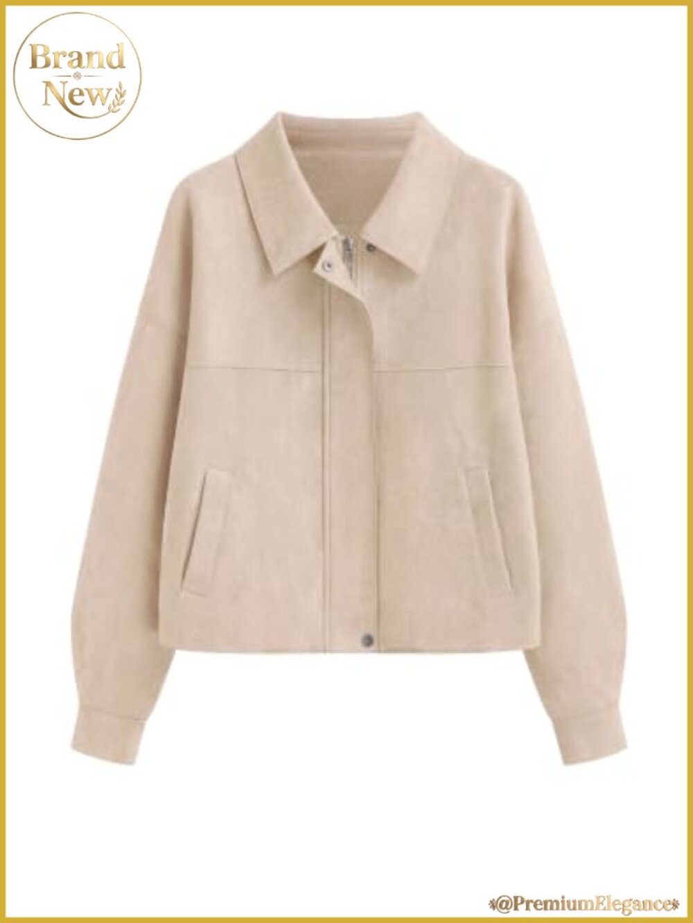 Faux Suede Cropped Jacket Zip Up Lapel Collar Long Sleeve Fall Coat